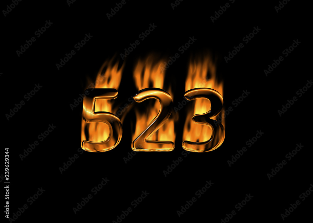3D number 523 with flames black background 3D number 523 with flames black background