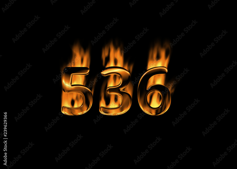 3D number 536 with flames black background 3D number 536 with flames black background