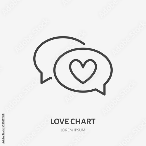 Chart with heart shape flat line icon. Vector thin sign of love dialog, dating site logo. Romantic talk illustration