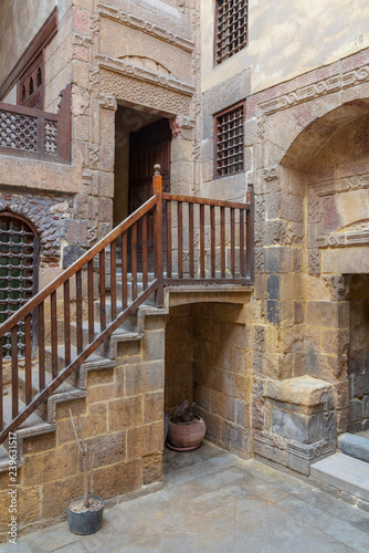Facade of ottoman historic Beit El Set Waseela building (Waseela Hanem House), located near to Al-Azhar Mosque in Darb Al-Ahmar district, Old Cairo, Egypt photo