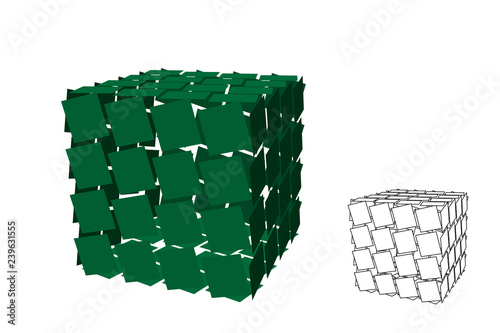 Abstract polygonal broken cube. Isolated on white background. Vector illustration.