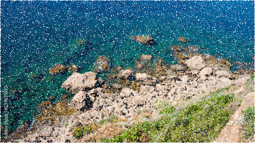 Stone coast of the sea. Vector colorful illustration.