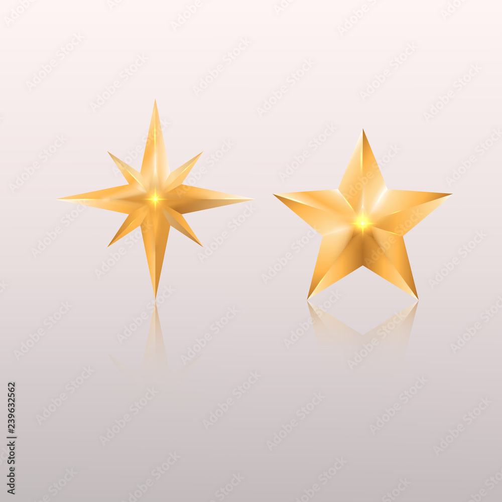 Fototapeta premium Set of gold festive stars