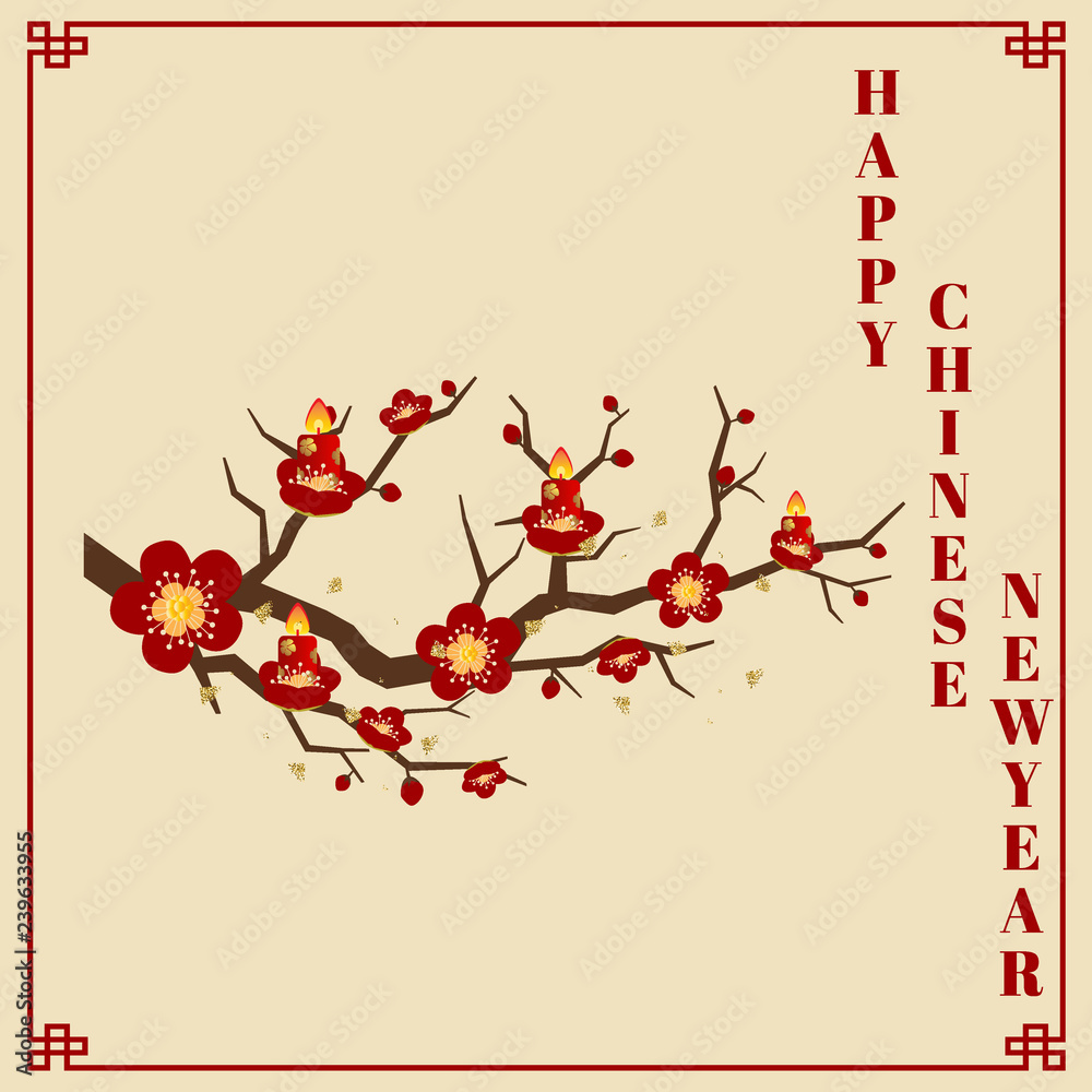 Obraz premium Chinese new year background design with Chinese New Year lettering. Vector Illustration