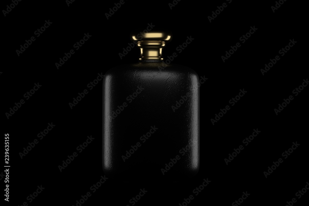 rectangular perfume bottle with gold cap. 3D illustration - obrazy, fototapety, plakaty 