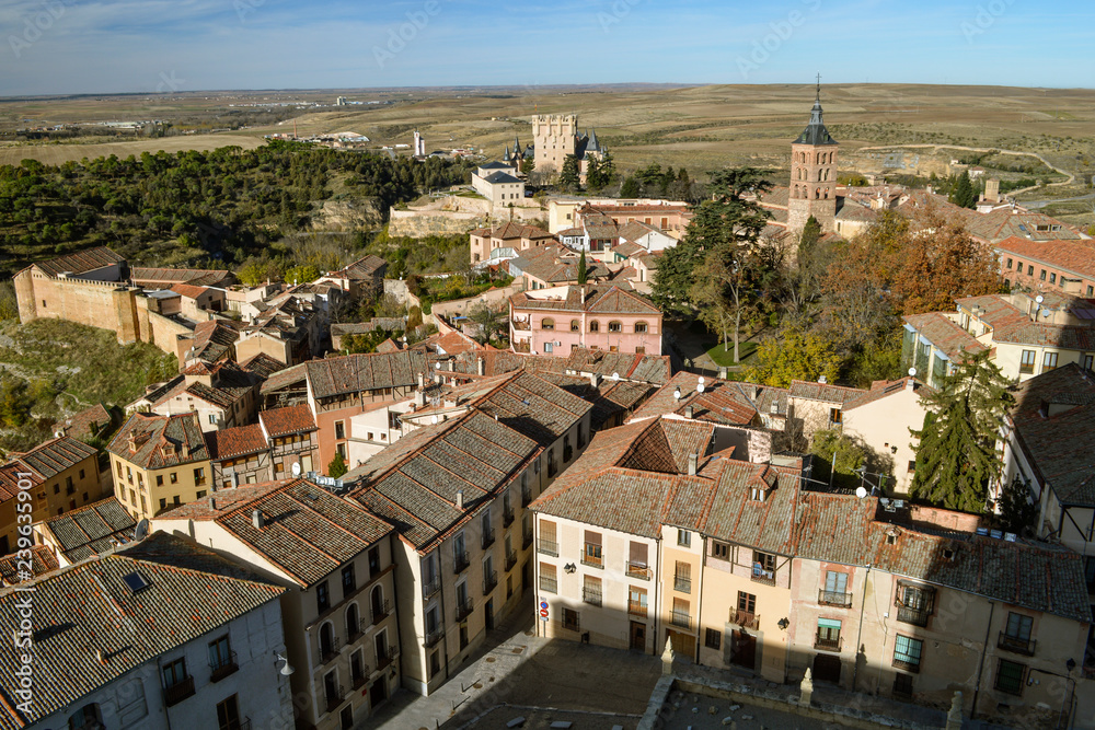 Top view of the historic city of Segovia and the Alcazar.