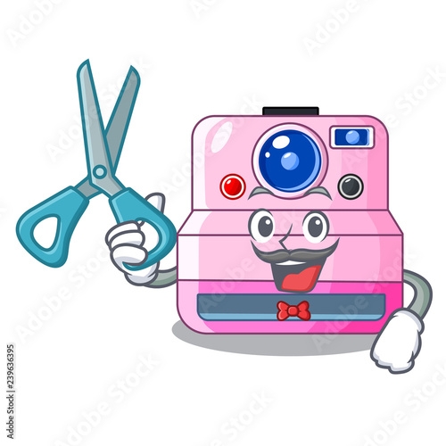 Barber cute retro instant camera on cartoon