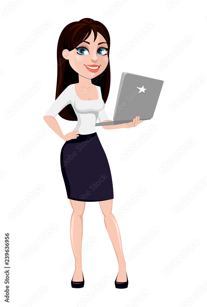 Business woman with brown hair, cartoon character Business woman with brown hair, cartoon character