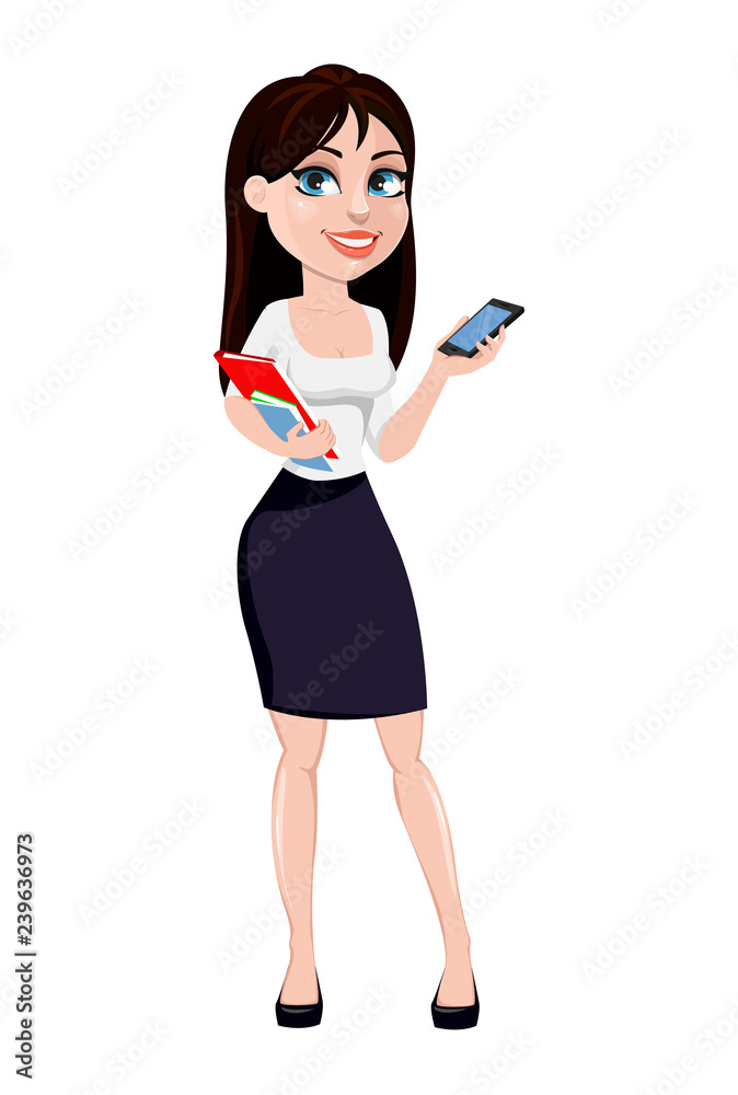 Business woman with brown hair, cartoon character Business woman with brown hair, cartoon character