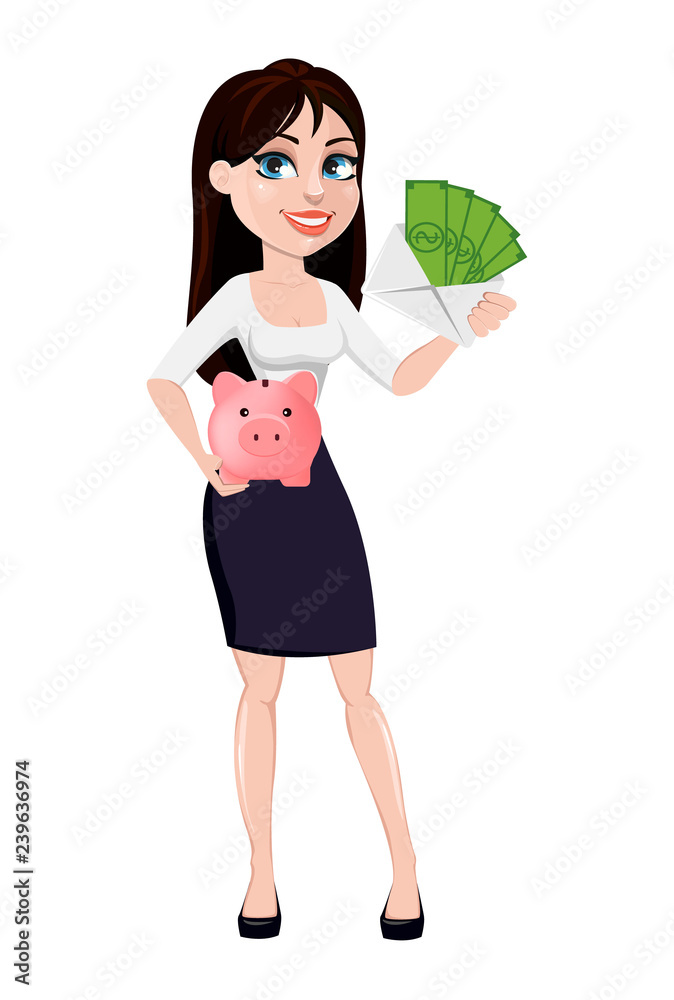 Business woman with brown hair, cartoon character Business woman with brown hair, cartoon character