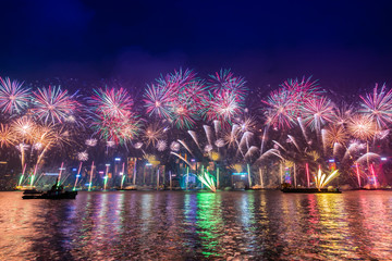 Fireworks celebration in New Year Countdown festival, Hongkong