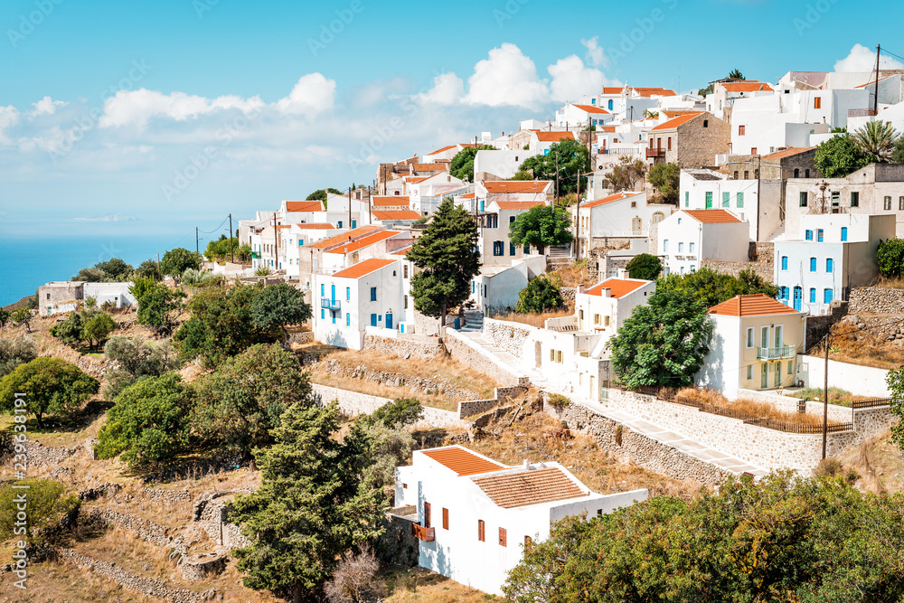 Traditional Greek village with white houses, Nikia, Nisyros, Greece