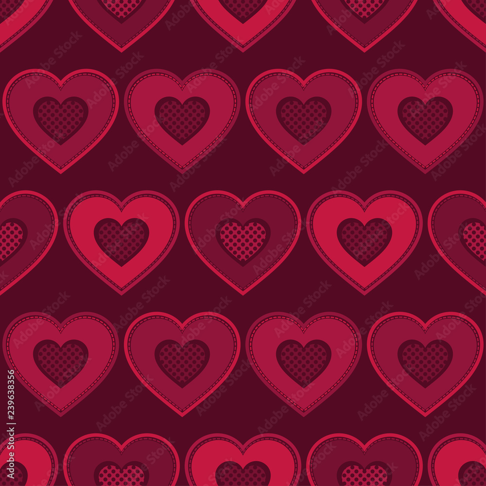 Decorative hearts of pieces with stroke. Seamless pattern. Valentine's day. Vector illustration. Can be used for wallpaper, textile, invitation card, wrapping, web page background.