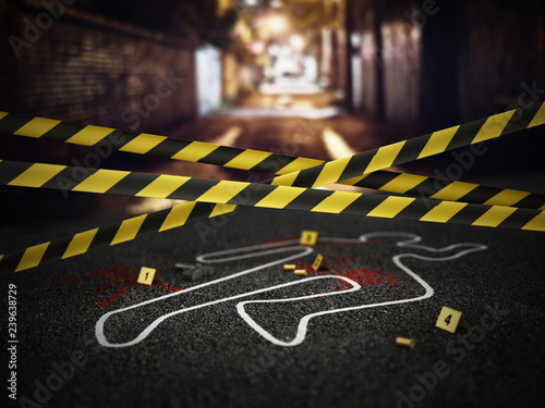 Leinwand Poster Crime scene of a murder case. 3D illustration