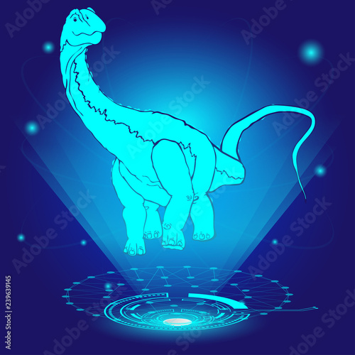 3D hologram of Diplodocus. Vector illustration.