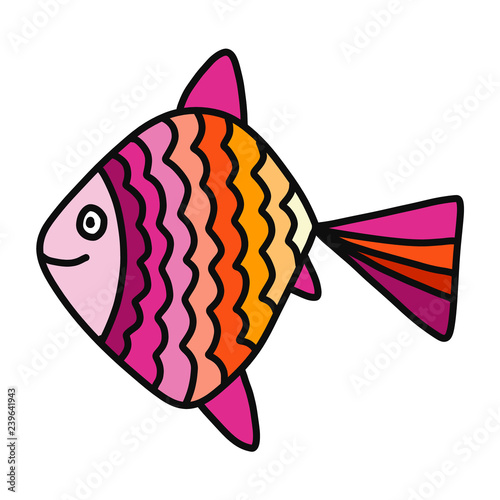 Cute purple orange fish hand drawn illustration