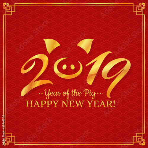 New Year 2019 greeting card with pig.