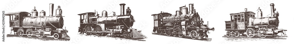 Locomotive engine vintage railway set #vector – Lokomotiven Dampflokomotive Eisenbahn