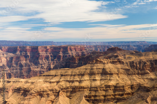 landscape and nature concept - aerial view of grand canyon cliffs from helicopter
