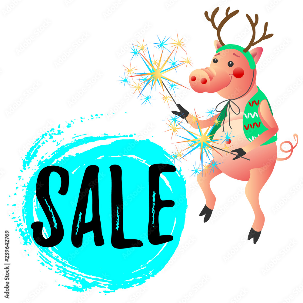 Dancing pig with sparklers New Year Sale