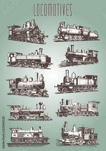 Locomotive engine vintage railway set #vector – Lokomotiven Dampflokomotive Eisenbahn