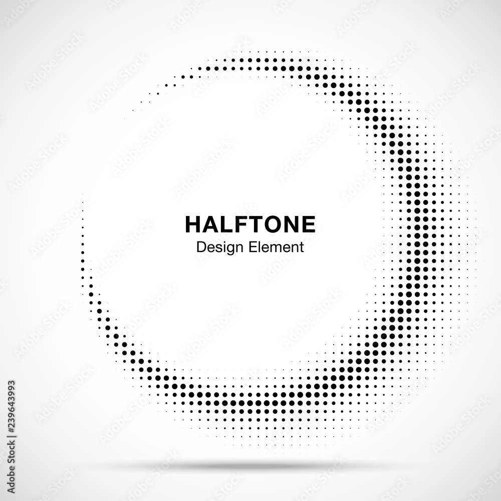 Halftone circle frame abstract dots logo emblem design element for medical, treatment, cosmetic. Half moon. Round border Icon using halftone circle dots raster texture. Vector illustration. Halftone circle frame abstract dots logo emblem design element for medical, treatment, cosmetic. Half moon. Round border Icon using halftone circle dots raster texture. Vector illustration.