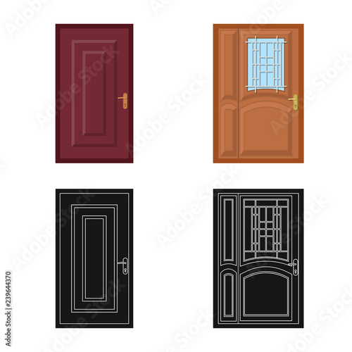 Vector design of door and front sign. Collection of door and wooden stock symbol for web.