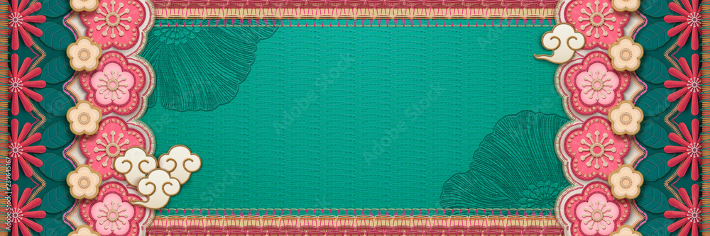Fototapeta premium Embroidery style flower banner