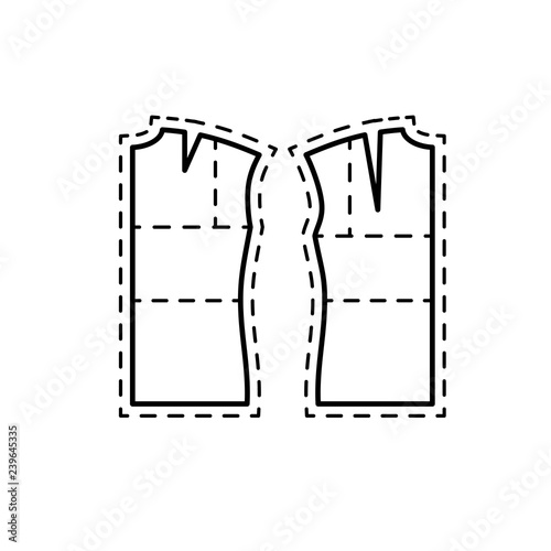 Black & white illustration of woman blouse sewing pattern.  Vector line icon. Isolated object