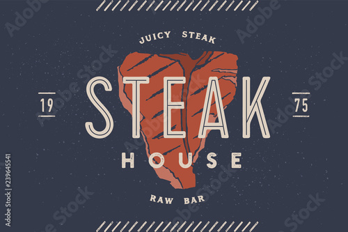 Steak, logo, meat label. Logo with steak silhouette