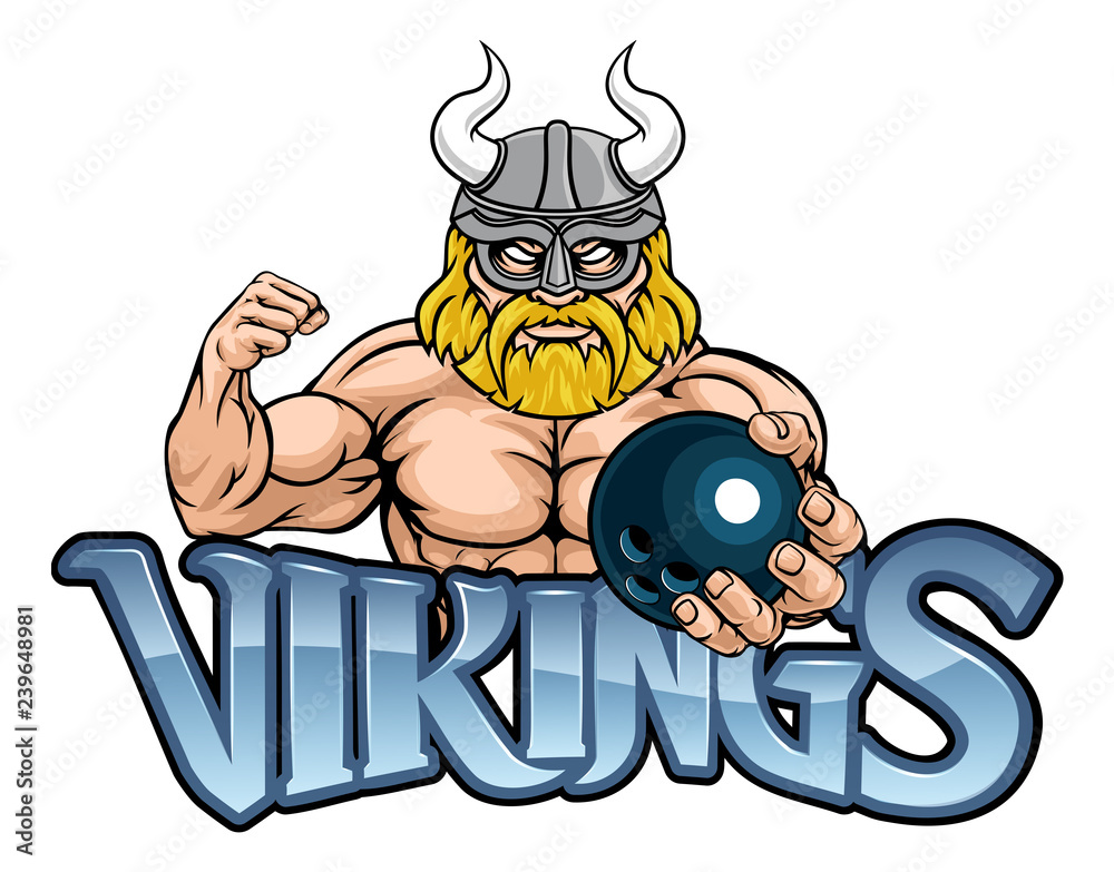 A Viking warrior gladiator bowling sports mascot