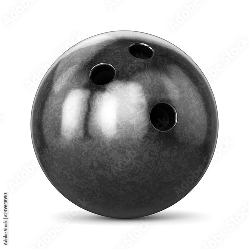 Black glossy bowling ball isolated on white