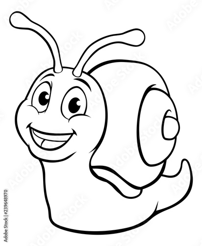 A snail cute cartoon character mascot in outline