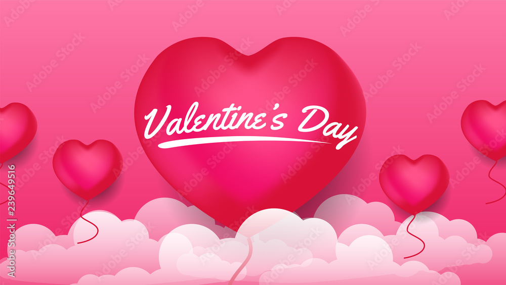 valentine day banner template with hearth balloon with gift box. vector illustration