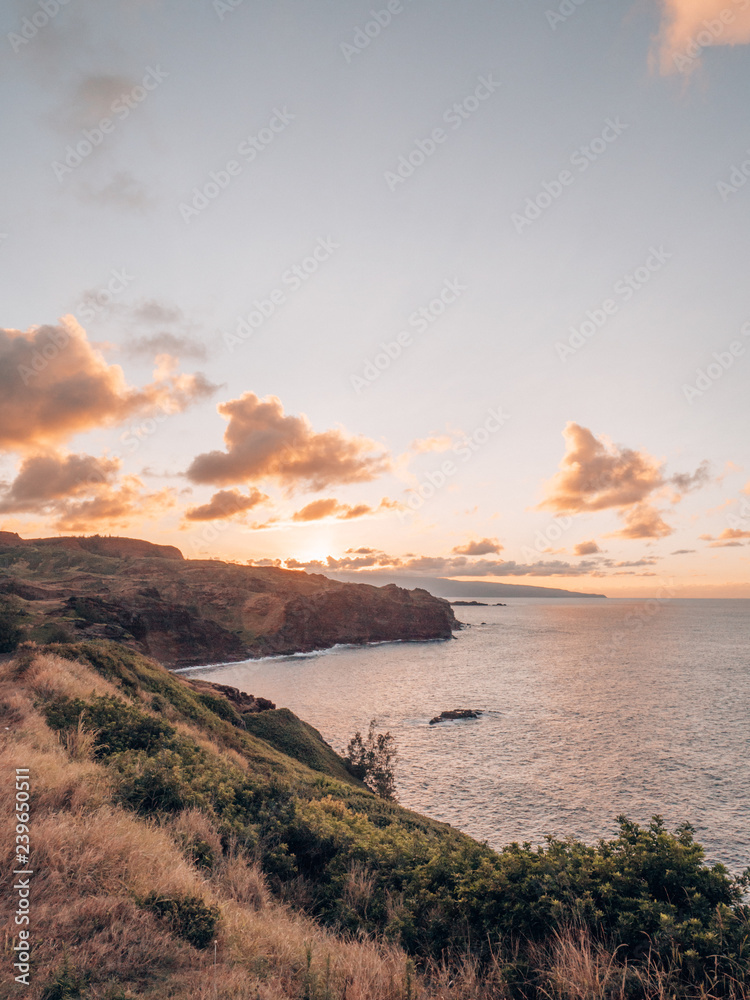 sunset at the coast of hawaii