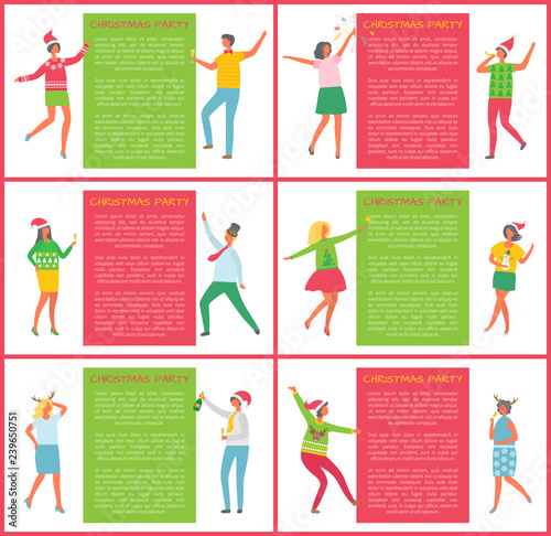 Merry Christmas Poster, Man and Woman Carnival Hat