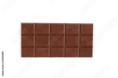Milk chocolate bar isolated on a white background.