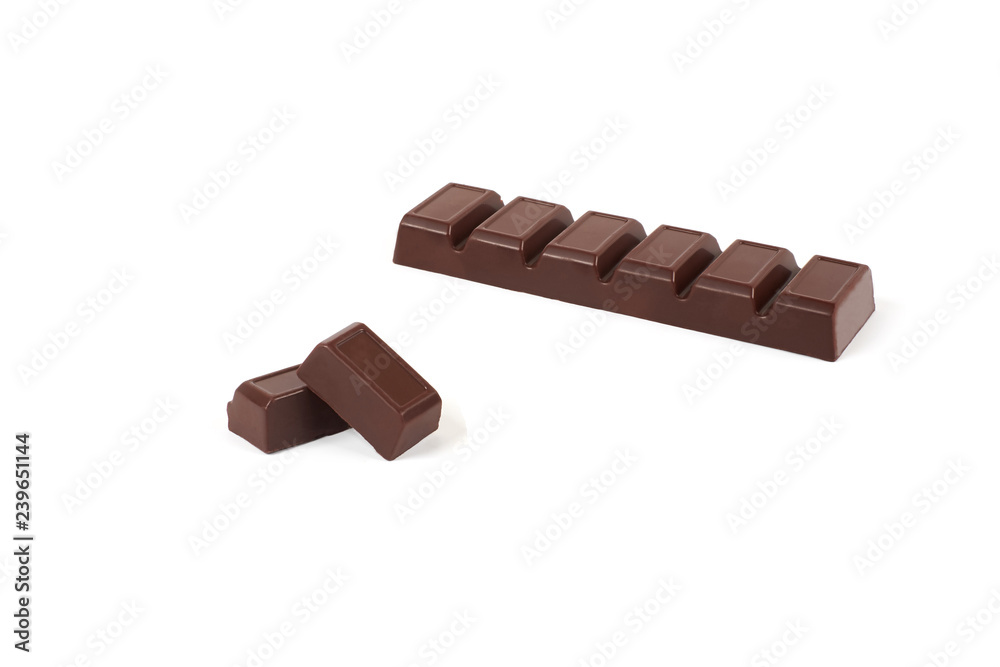 Close-up pieces of chocolate bar with filling isolated on white background. Close-up pieces of chocolate bar with filling isolated on white background.