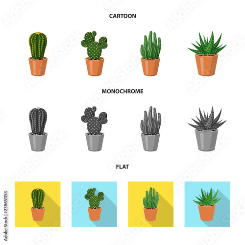 Vector illustration of cactus and pot symbol. Set of cactus and cacti vector icon for stock.
