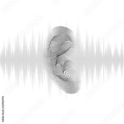 graphic of ear combined with waveform pattern, concept of hearing test