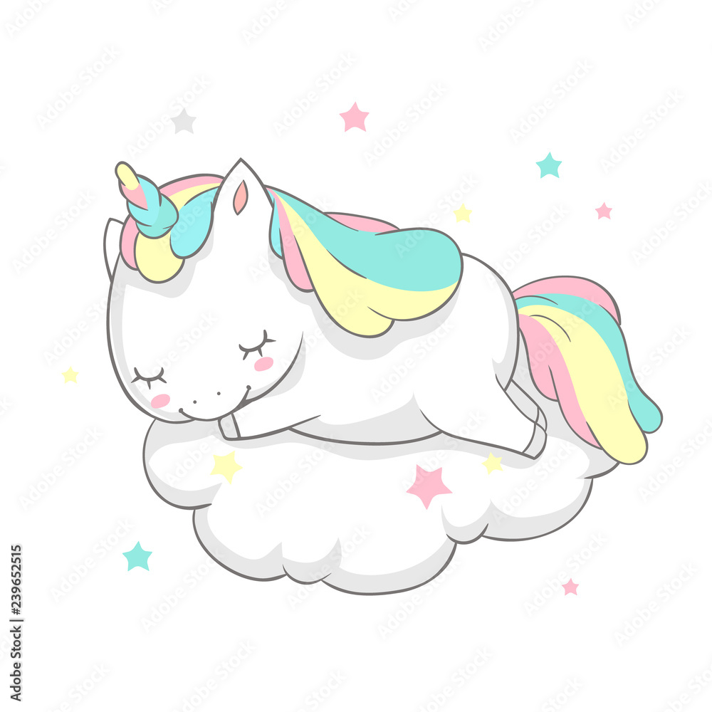 Unicorn Sleep Fairy Dream Poster Vector Template. Magic Card Watercolor ...