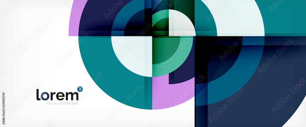 Modern geometric circles abstract background, colorful round shapes with shadow effects