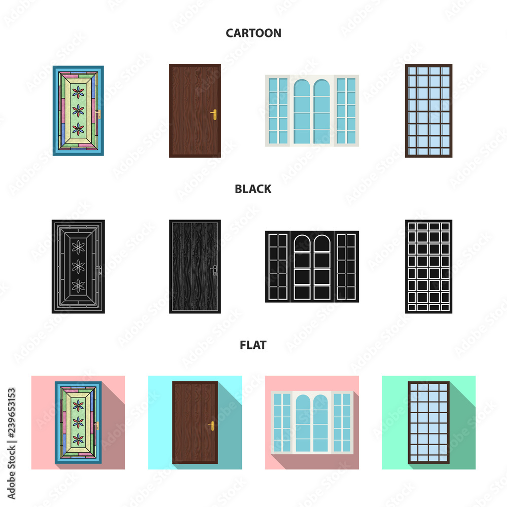 Vector design of door and front symbol. Collection of door and wooden stock symbol for web. Vector design of door and front symbol. Collection of door and wooden stock symbol for web.