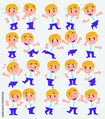 Cartoon character businessman in casual style. Set with different postures  attitudes and poses  doing different activities in isolated vector illustrations.