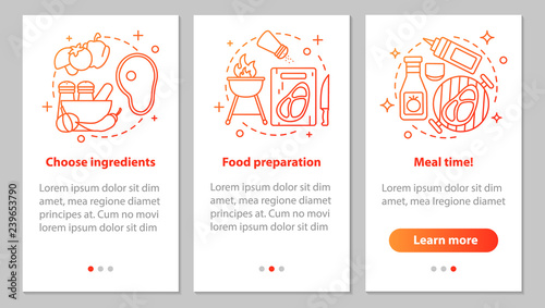 Cooking onboarding mobile app page screen with linear concepts