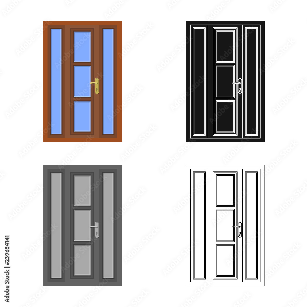 Vector illustration of door and front sign. Collection of door and wooden stock symbol for web. Vector illustration of door and front sign. Collection of door and wooden stock symbol for web.