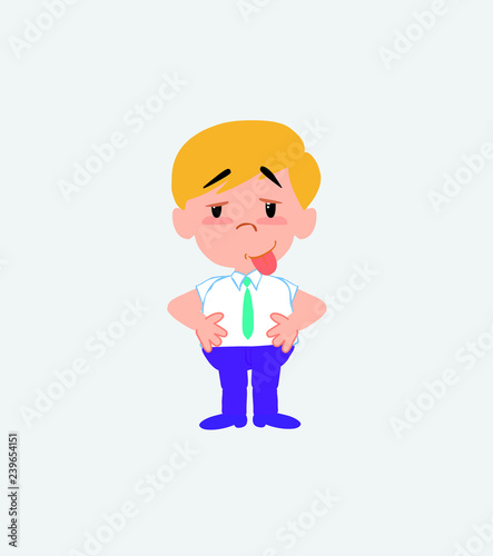 Businessman in casual style in waiting attitude with funny expression.