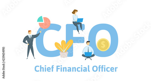 CFO, Chief Financial Officer. Concept with keywords, letters, and icons. Colored flat vector illustration. Isolated on white background.