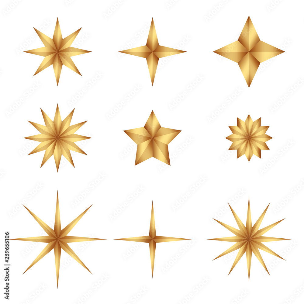 Set of Gold gradient luxury fashion shiny star Set of Gold gradient luxury fashion shiny star