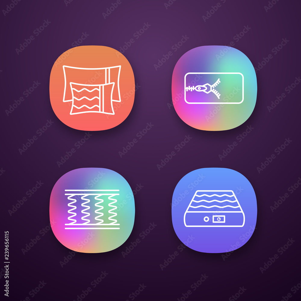 Orthopedic mattress app icons set Orthopedic mattress app icons set